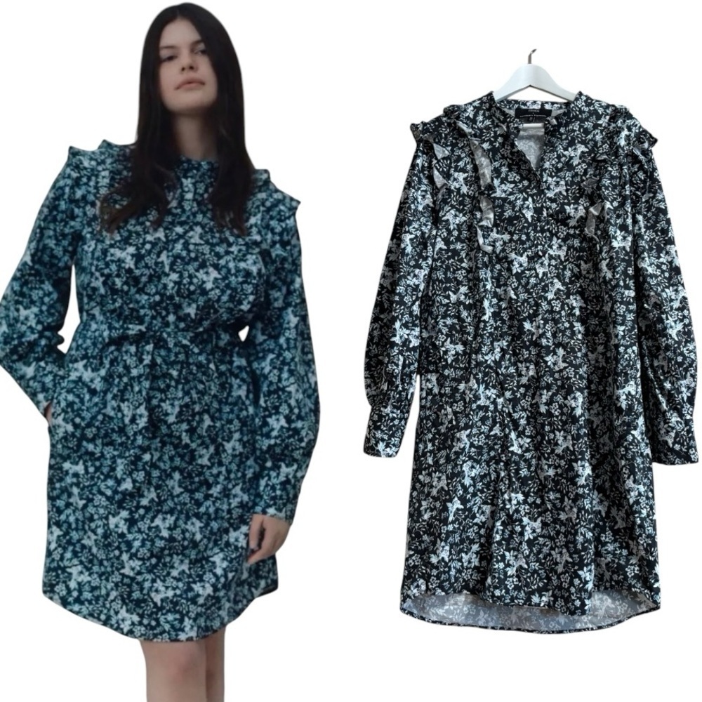 Erdem X Universal Standard Sz XS Cotton Primrose Ruffle Shirt Dress With Pockets